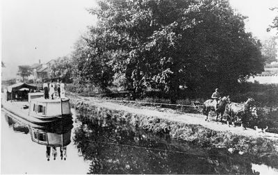 Canal boat and towpath on the Ohio-Erie Canal System — boats such as these were George Wallick's specialty as a carpenter in Dover, Ohio