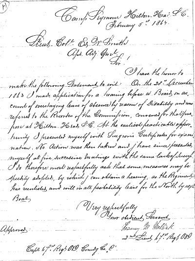 Henry's request for a hearing on his AWOL charges, January 1864