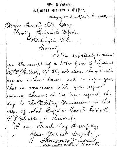 Permission from Provisional Brigade Headquarters in Washington D.C. granting Henry a hearing on the charge of being AWOL in the fall of 1863