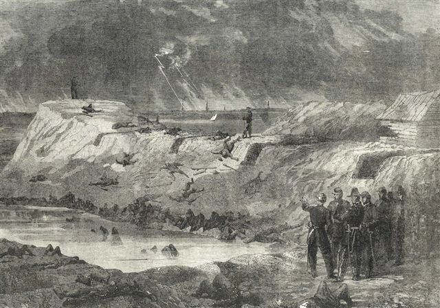 The Assault on Fort Wagner, July 18, 1863 — the 67th Ohio was in support of the lead brigade and did penetrate the southeast corner of the Confederate fort