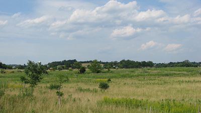 Pritchard's Hill at the Battle of 1st Kernstown — Henry and the 67th Ohio were deployed here, on the far hill to the right of the distant silo