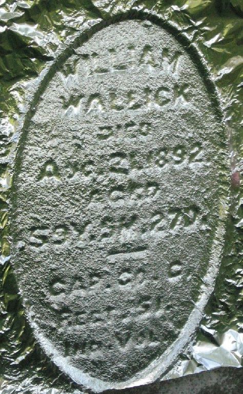 Enhanced inscription on William Wallick's headstone